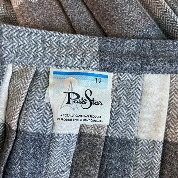 Vintage Paris  Star Gray Neutral Plaid Pleated Kilt Midi Skirt 26" - Picture 6 of 8